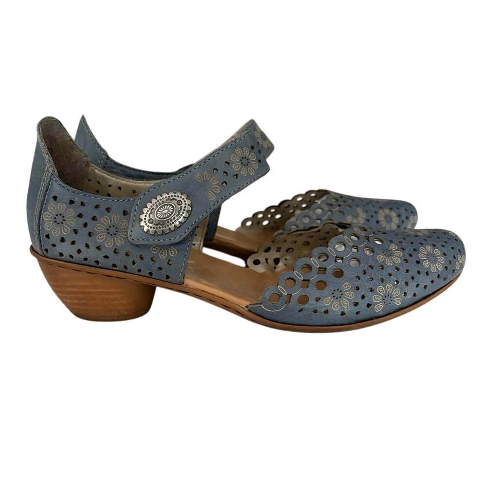 Rieker 43753 Mirjam 53 MaryJane pumps sz 39 blue floral leather festival boho